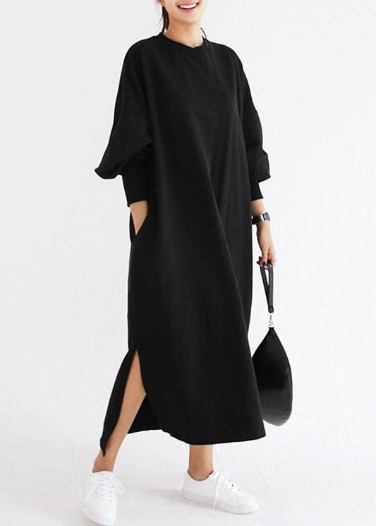Crew Neck Batwing Sleeve Striped Black Long Sweatshirt Dress Lc0038