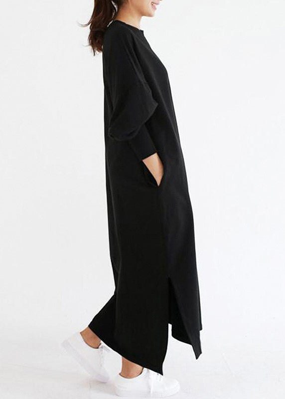 Crew Neck Batwing Sleeve Striped Black Long Sweatshirt Dress Lc0038