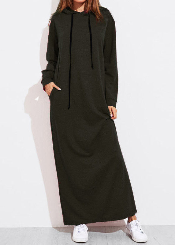 Color Full Sleeve Long Hooded Sweatshirt Dress Dark Gray Lc0020