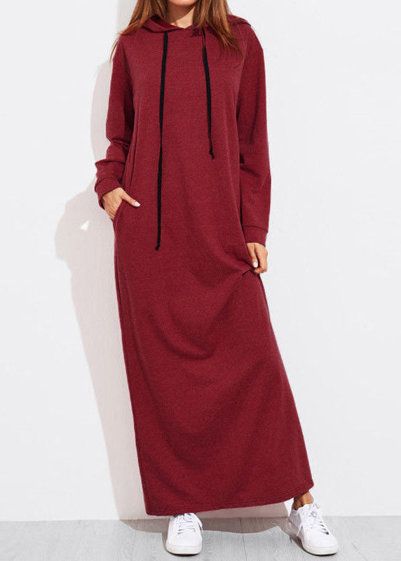Color Full Sleeve Long Hooded Sweatshirt Dress Dark Gray Lc0020