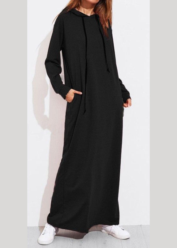 Color Full Sleeve Long Hooded Sweatshirt Dress Dark Gray Lc0020