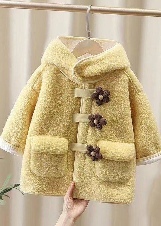 Yellow Patchwork Button Faux Fur Warm Fleece Hooded Coats Winter Wl031