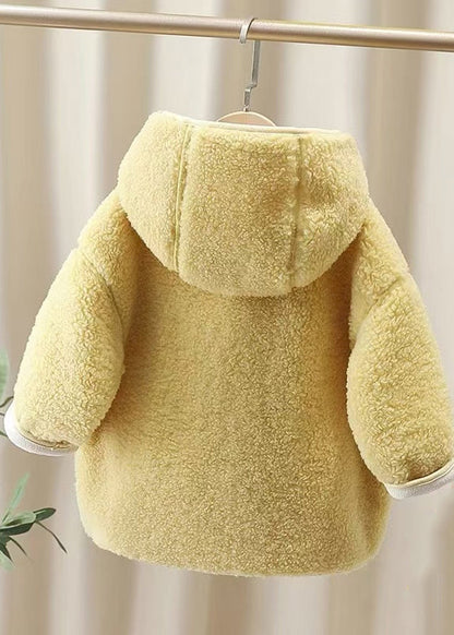 Yellow Patchwork Button Faux Fur Warm Fleece Hooded Coats Winter Wl031