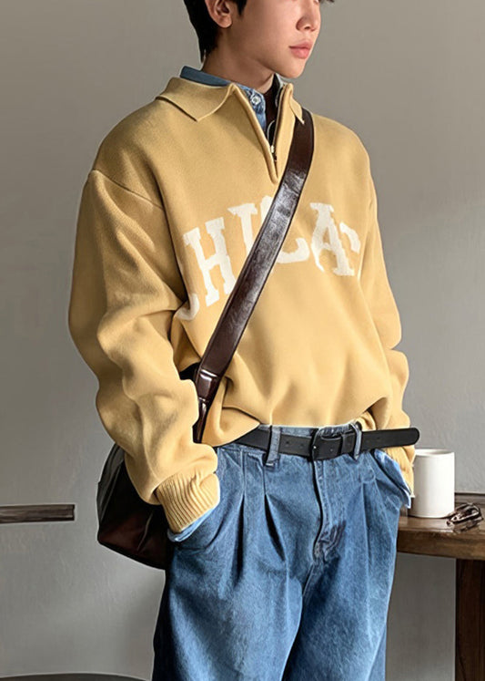 Yellow Peter Pan Collar Letter Knit Sweaters Spring Tk009