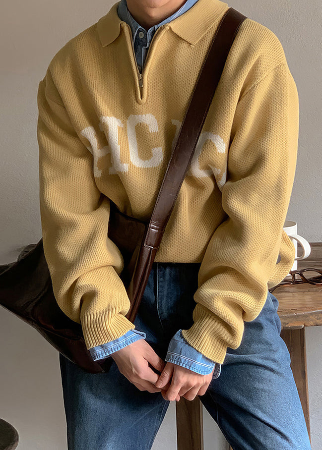Yellow Peter Pan Collar Letter Knit Sweaters Spring Tk009