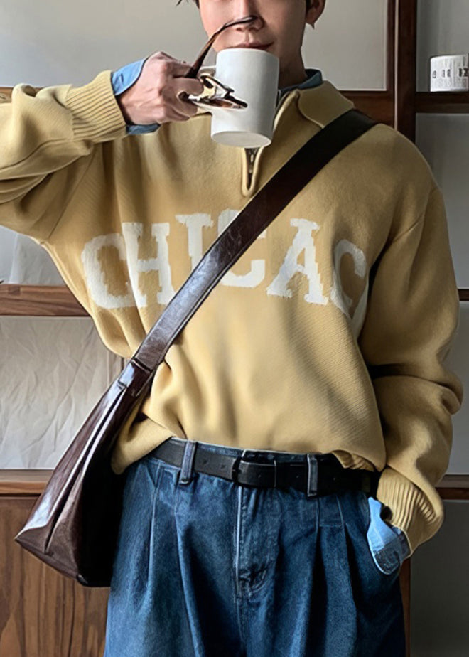 Yellow Peter Pan Collar Letter Knit Sweaters Spring Tk009