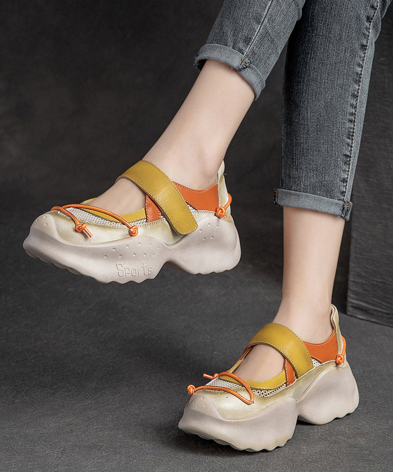 Yellow Platform Cowhide Leather Buckle Strap High Wedge Heels Shoes Sl1004