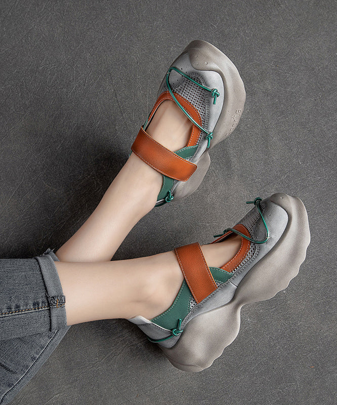 Yellow Platform Cowhide Leather Buckle Strap High Wedge Heels Shoes Sl1004