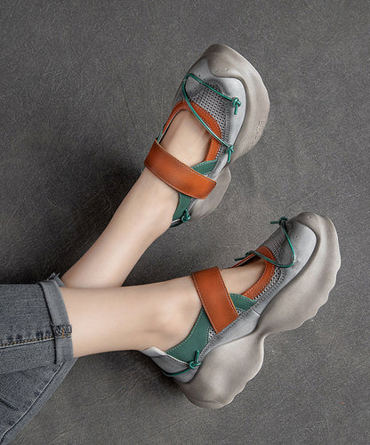 Yellow Platform Cowhide Leather Buckle Strap High Wedge Heels Shoes Sl1004