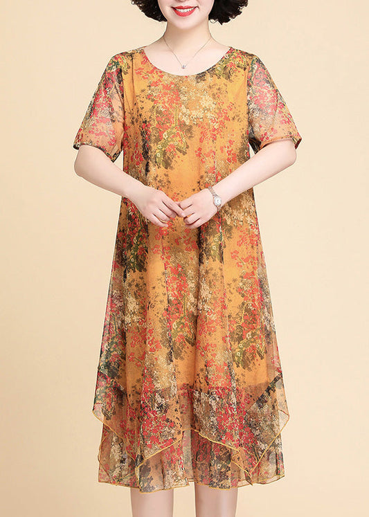 Yellow Print Chiffon Maxi Dress Summer Ly1784