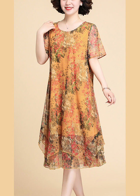 Yellow Print Chiffon Maxi Dress Summer Ly1784
