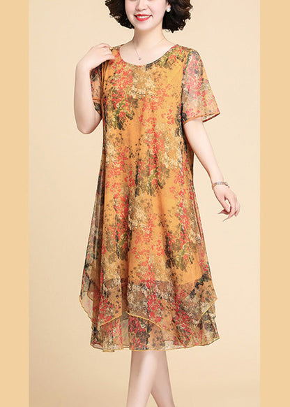 Yellow Print Chiffon Maxi Dress Summer Ly1784