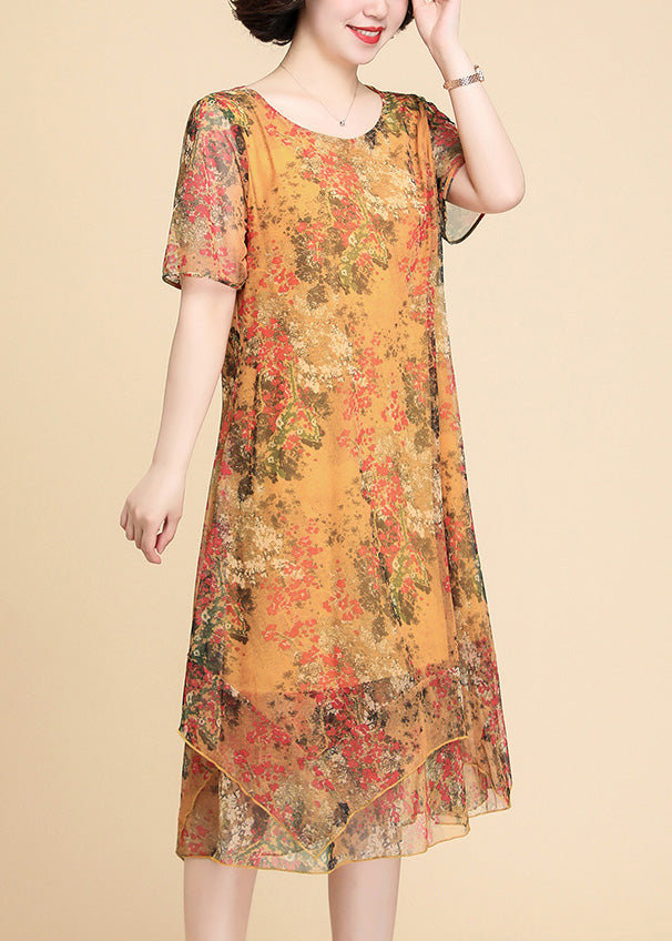 Yellow Print Chiffon Maxi Dress Summer Ly1784
