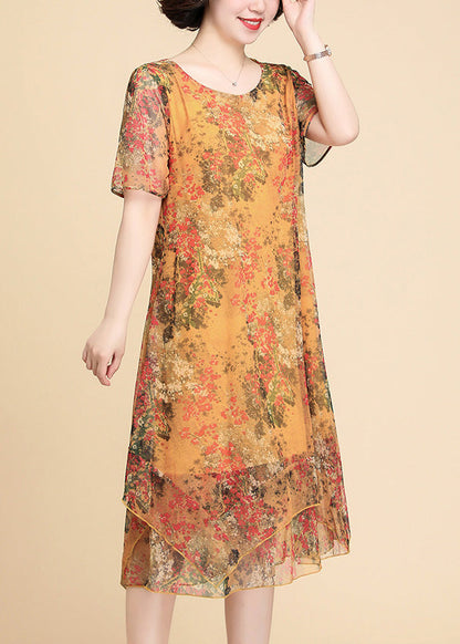 Yellow Print Chiffon Maxi Dress Summer Ly1784