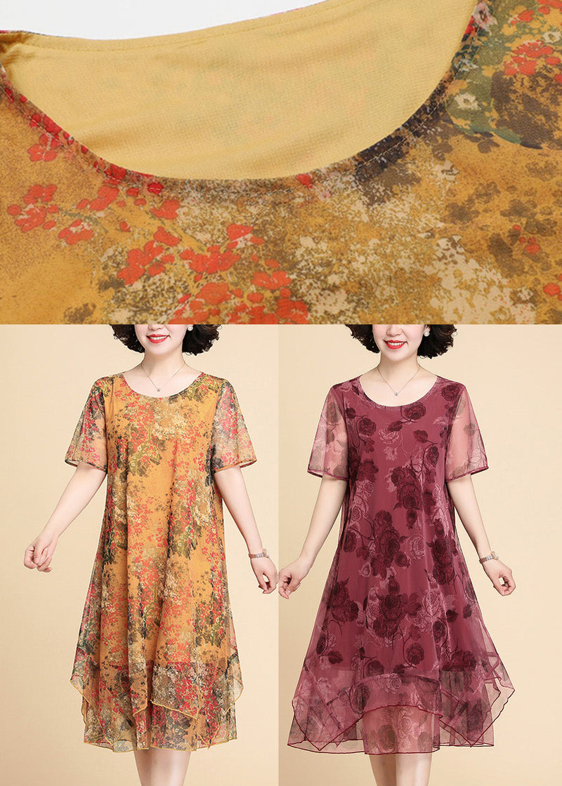 Red O-neck Asymmetrical Long Dresses Short Sleeve Ly1711
