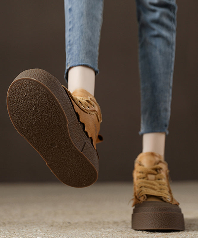 Yellow Splicing Platform Flats Shoes Jj012