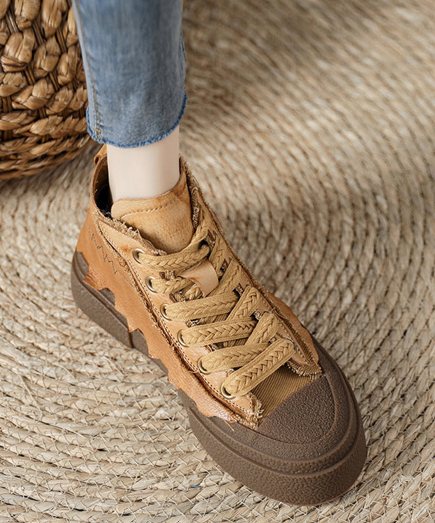 Yellow Splicing Platform Flats Shoes Jj012