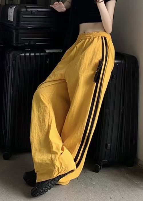 Pants Elastic Waist Yellow Spring Cotton Striped