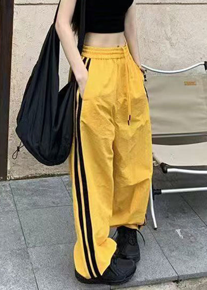 Pants Elastic Waist Yellow Spring Cotton Striped