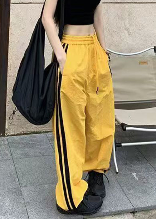 Pants Elastic Waist Yellow Spring Cotton Striped