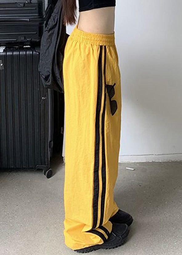 Pants Elastic Waist Yellow Spring Cotton Striped
