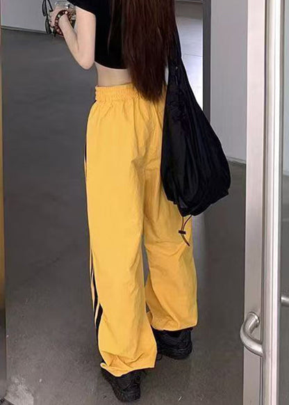 Pants Elastic Waist Yellow Spring Cotton Striped