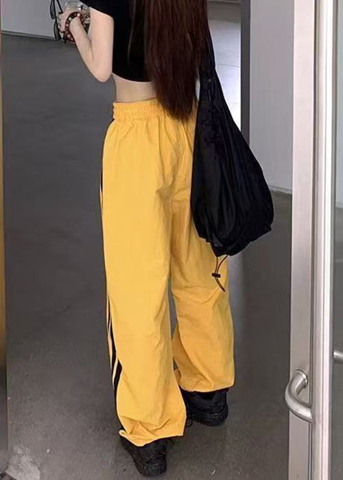 Pants Elastic Waist Yellow Spring Cotton Striped