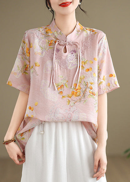 Yellow Tasseled Print Linen Blouses Summer Tm042