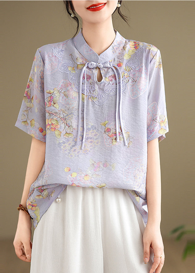 Yellow Tasseled Print Linen Blouses Summer Tm042