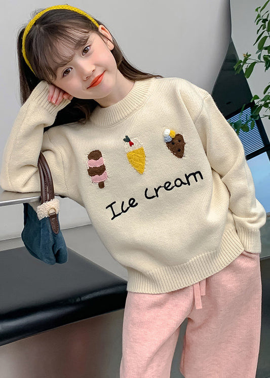 Apricot Applique Thick Cotton Knit Kids Sweaters Winter Wl047