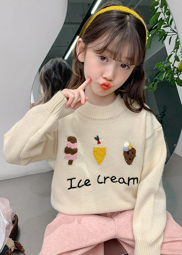 Apricot Applique Thick Cotton Knit Kids Sweaters Winter Wl047