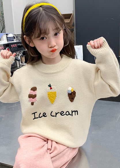 Apricot Applique Thick Cotton Knit Kids Sweaters Winter Wl047