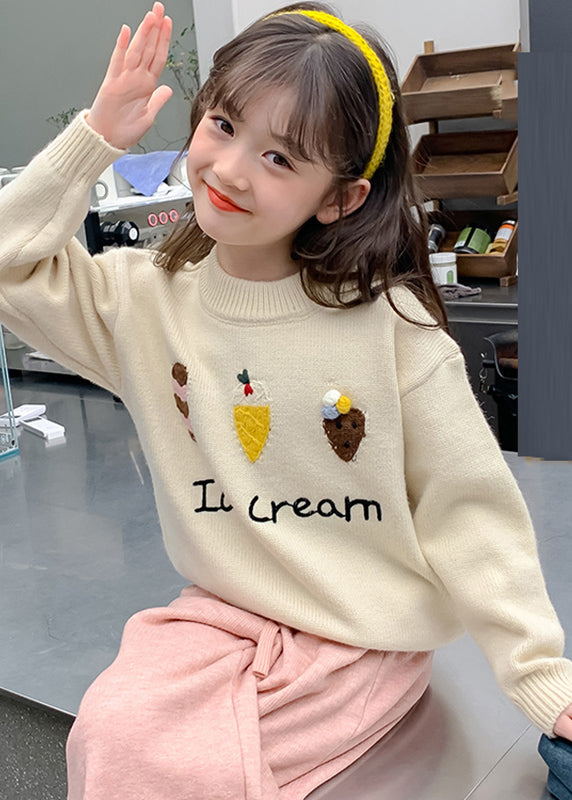 Apricot Applique Thick Cotton Knit Kids Sweaters Winter Wl047