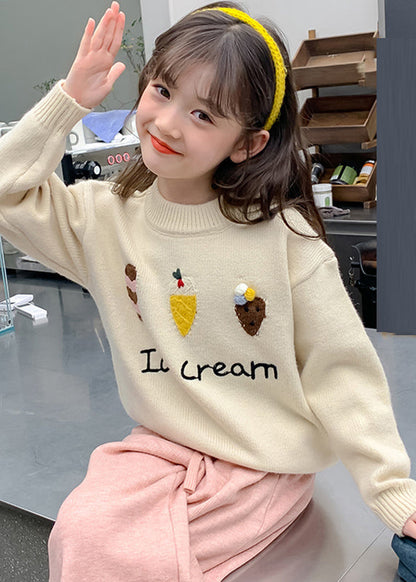 Apricot Applique Thick Cotton Knit Kids Sweaters Winter Wl047