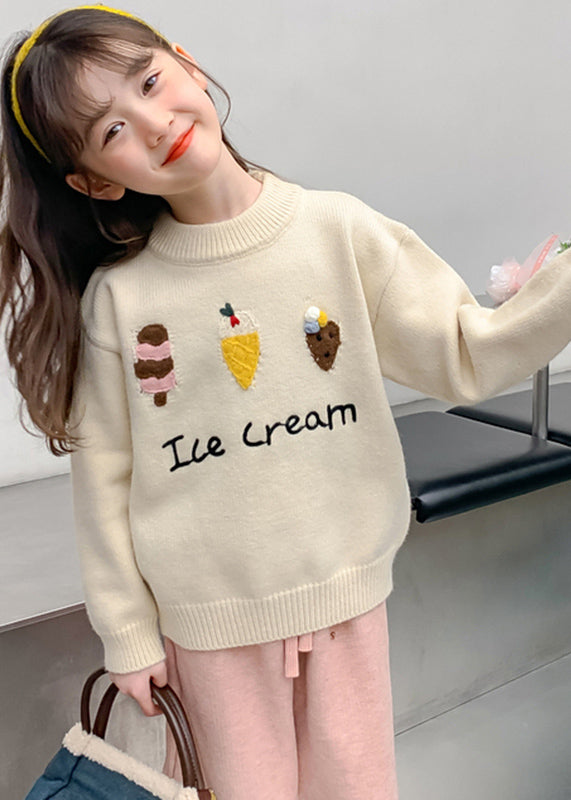 Apricot Applique Thick Cotton Knit Kids Sweaters Winter Wl047