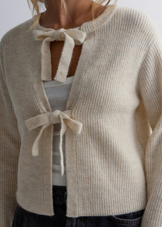 Apricot O Neck Lace Up Knit Loose Coat Fall Qy009