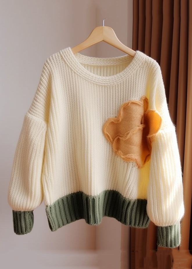 Apricot O Neck Patchwork Knit Sweater Fall Qg011