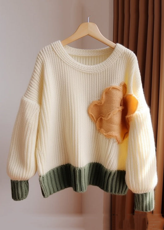 Apricot O Neck Patchwork Knit Sweater Fall Qg011