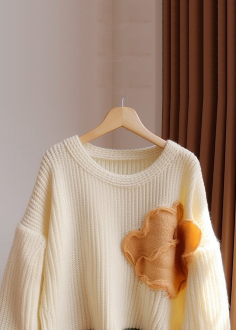 Apricot O Neck Patchwork Knit Sweater Fall Qg011