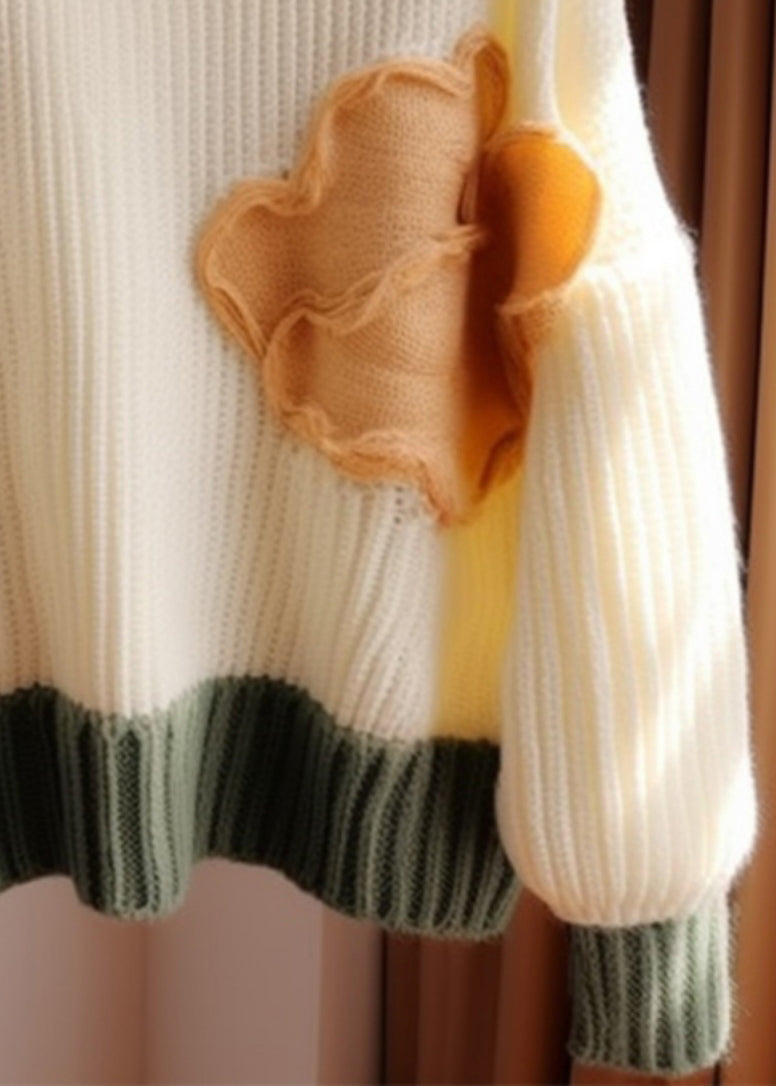 Apricot O Neck Patchwork Knit Sweater Fall Qg011
