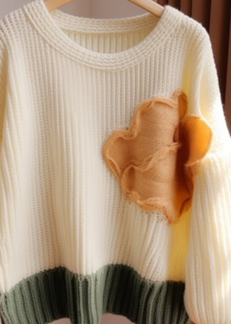 Apricot O Neck Patchwork Knit Sweater Fall Qg011