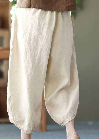 Beige Pockets Wrinkled Patchwork Linen Harem Pants Summer Ly0592