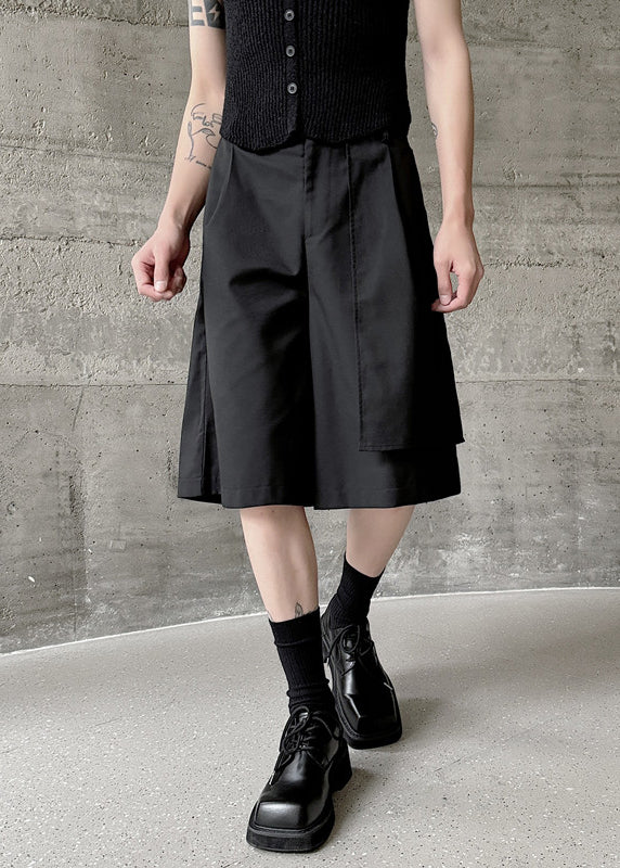 Black Asymmetrical Pockets Patchwork High Waist Pants Yt002