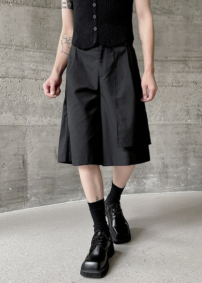 Black Asymmetrical Pockets Patchwork High Waist Pants Yt002