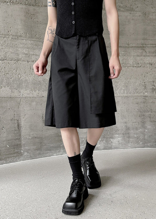 Black Asymmetrical Pockets Patchwork High Waist Pants Yt002
