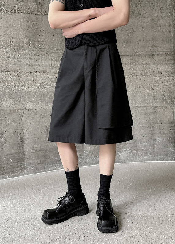 Black Asymmetrical Pockets Patchwork High Waist Pants Yt002