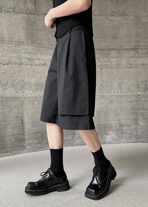 Black Asymmetrical Pockets Patchwork High Waist Pants Yt002