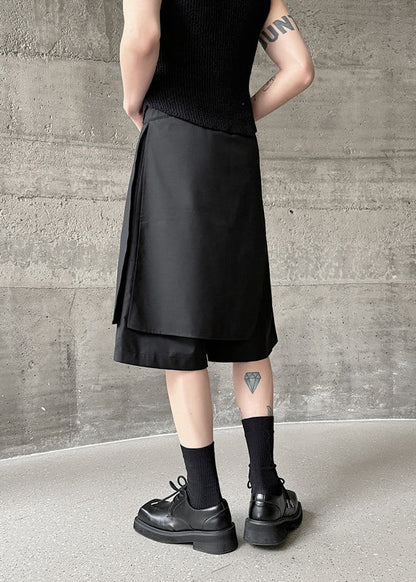 Black Asymmetrical Pockets Patchwork High Waist Pants Yt002
