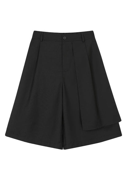 Black Asymmetrical Pockets Patchwork High Waist Pants Yt002