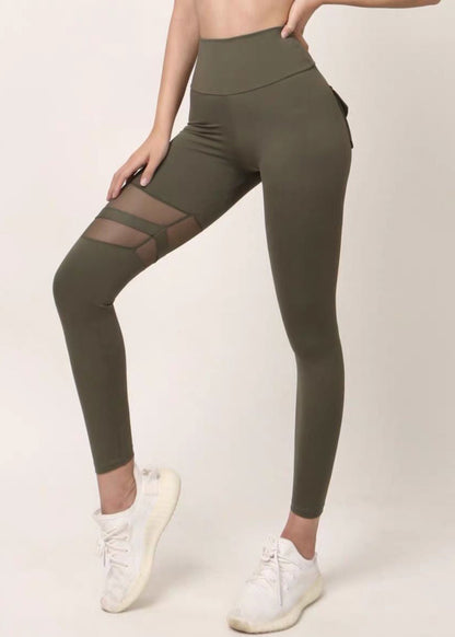 Black High Waist Mesh Panel Cotton Leggings Yoga Pants Td019